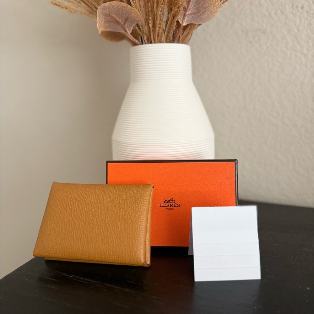 Hermès Tan Leather Calvi Duo Card Holder